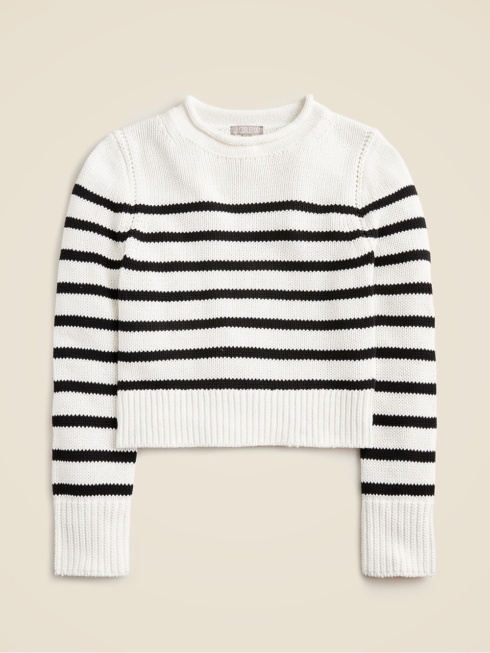 J. Crew White & Black Stripe Rollneck Mock neck 100% cotton Sweater, M